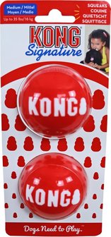 Kong &#039;Signature&#039; balls pak a 2 stuks, medium. (bal &Oslash; 6.5 cm, voor honden tot 16 kg)