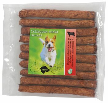 Boon kauwstaaf collageen gerookt 15mm 13cm zak 10 stuks