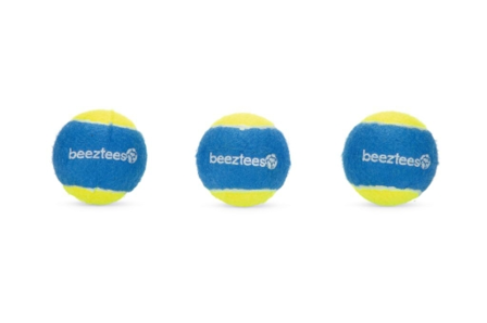 Beeztees Fetch Tennisbal. Blauw/Geel. 3 stuks. 6,3 cm