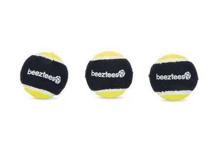 Beeztees Fetch Tennisbal. Zwart/Geel. 3 stuks. 6,3 cm
