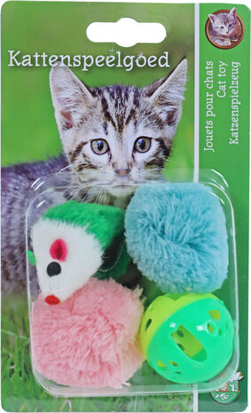 Boon kattenspeelgoed blister a 2 knisper bal, plastic bal en muis