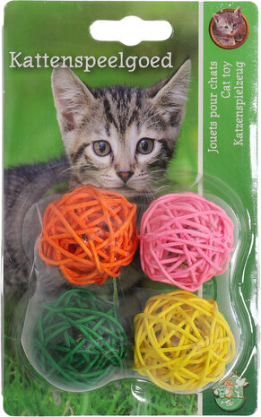 Boon kat speelgoed rotanbal+bel assortie 4cm pak a 4 stuks 