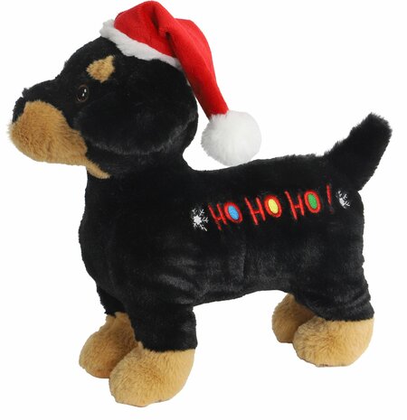 Boon hond kerstspeelgoed hond+hohoho+piep zwart/ bruin 30cm