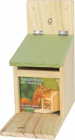 Boon eekhoornvoer houder hout groen dak 26cm