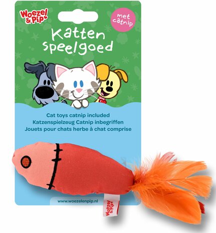 Woezel &amp; Pip ritselvis+veren+catnip rood 25cm