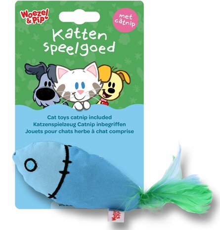 Woezel &amp; Pip ritselvis+veren+catnip blauw 25cm