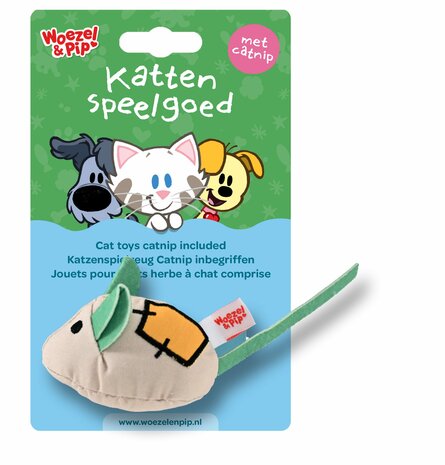 Woezel &amp; Pip muis+patch canvas+catnip+bel wit 8cm