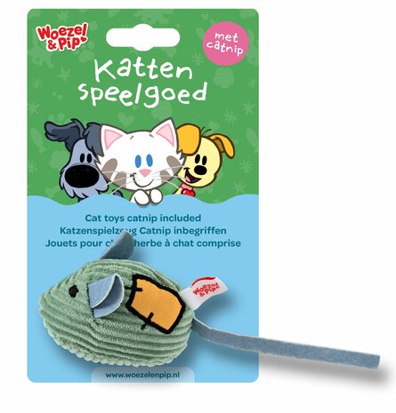 Woezel &amp; Pip muis+patch corduroy+catnip+bel groen 8cm