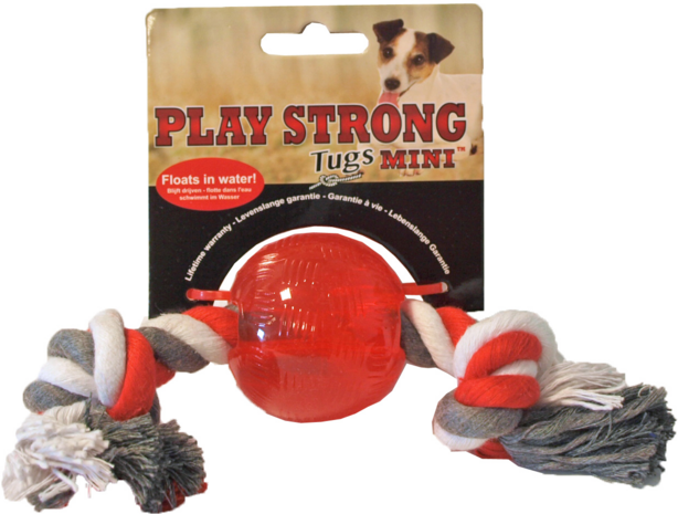 Playstrong Rubberen bal met flostouw Rood