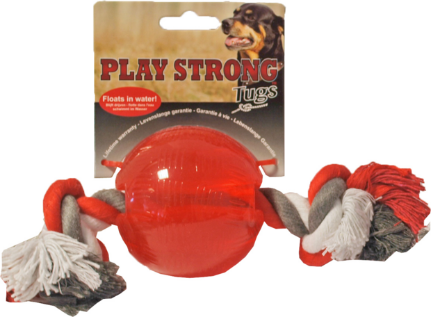 Playstrong Rubberen bal met flostouw Rood